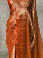 Rust orange brocade banarasi saree -MPSB6