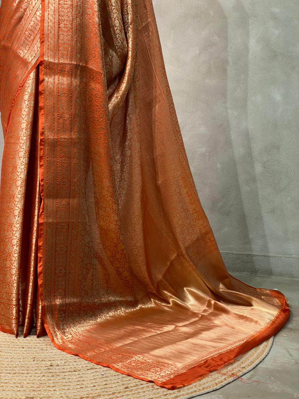 Rust orange brocade banarasi saree -MPSB6