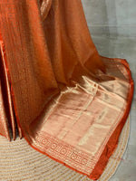 Rust orange brocade banarasi saree -MPSB6