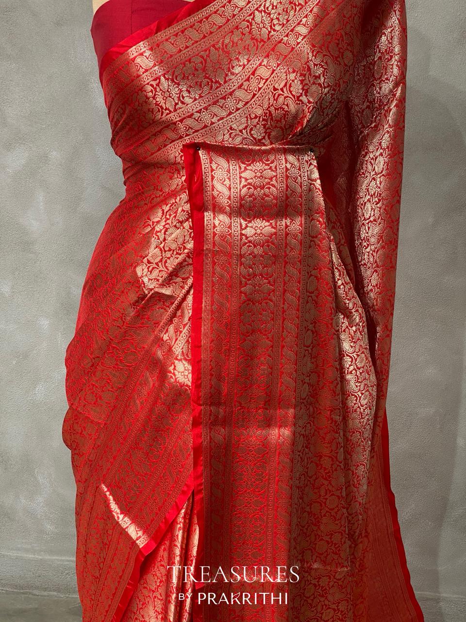 Red brocade banarasi saree -MPSB3