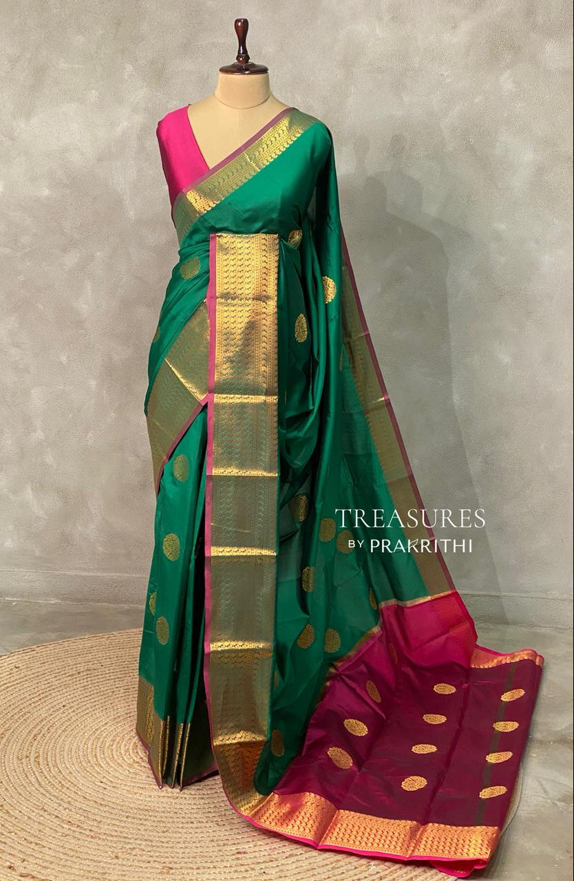 Green and Magenta semi kanchipuram soft silk saree - PSSN139