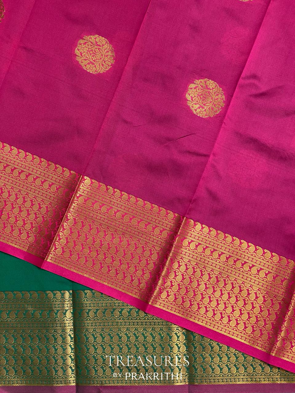 Green and Magenta semi kanchipuram soft silk saree - PSSN139
