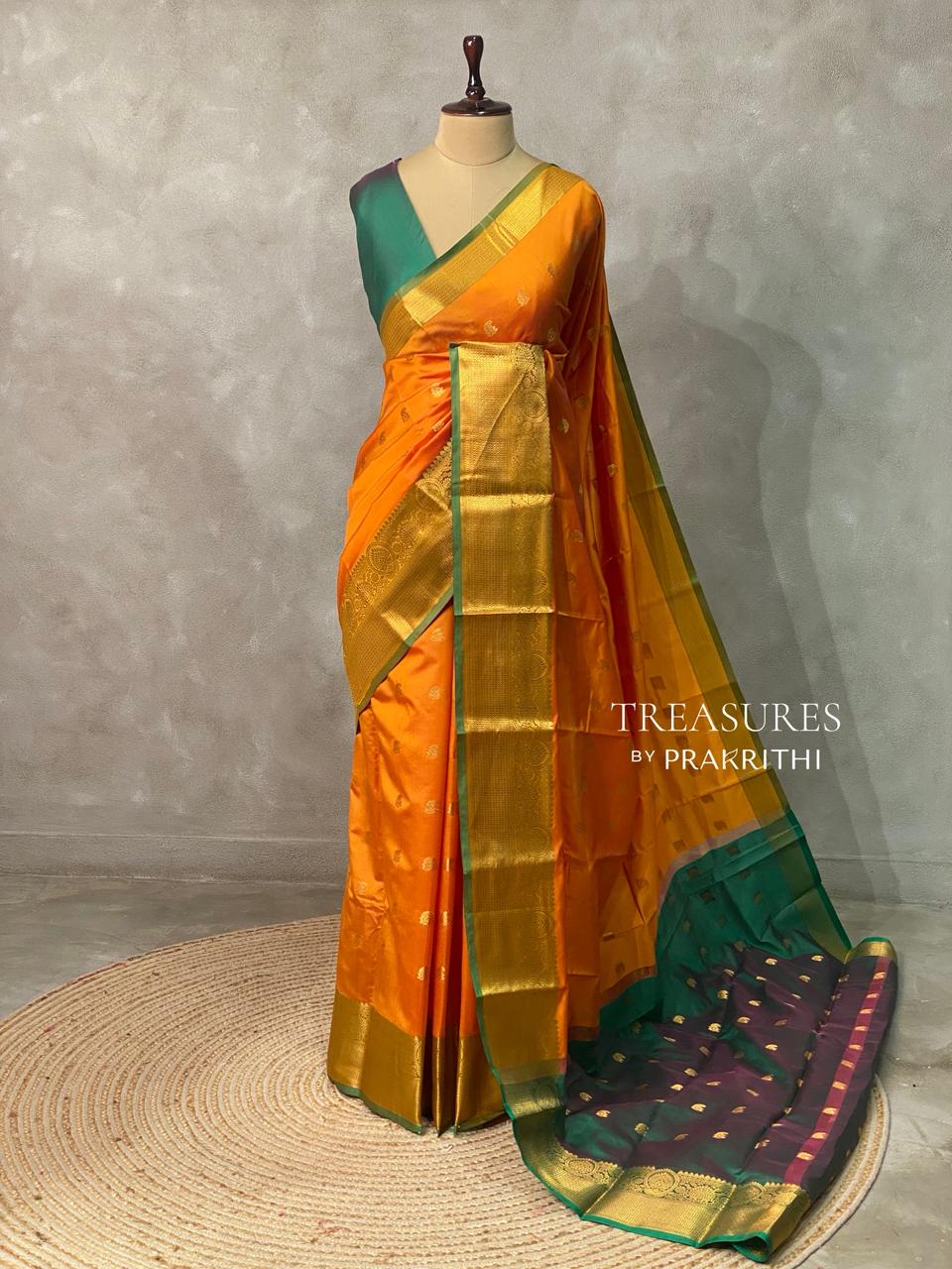 Yellow and Green semi kanchipuram soft silk saree - PSSN140N