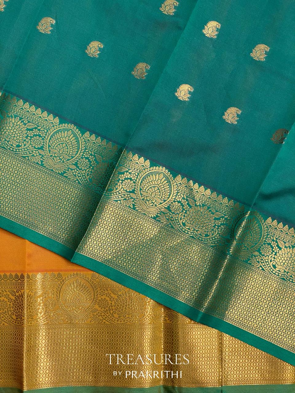 Yellow and Green semi kanchipuram soft silk saree - PSSN140N
