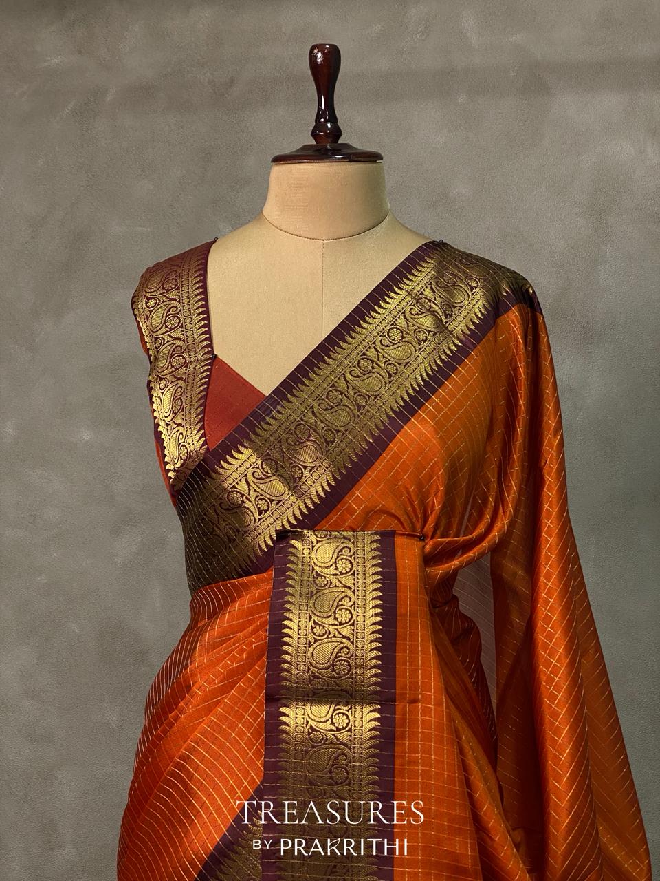 Rust silk semi banarasi saree -PIH18
