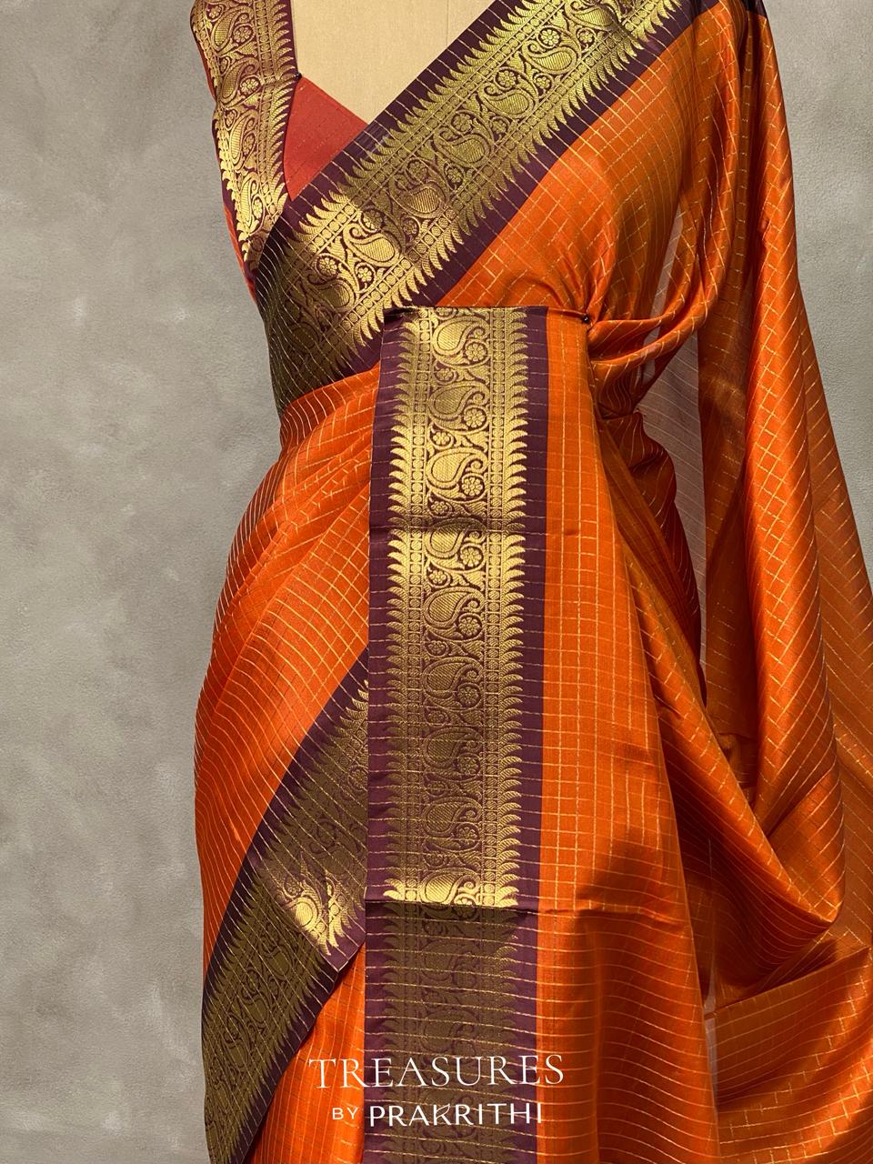 Rust silk semi banarasi saree -PIH18