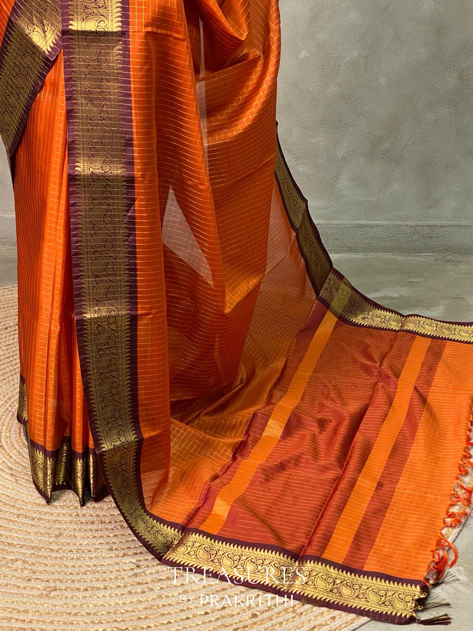 Rust silk semi banarasi saree -PIH18