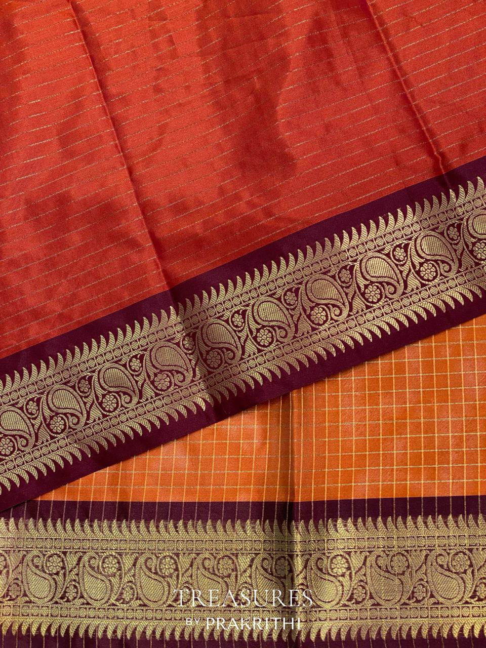 Rust silk semi banarasi saree -PIH18