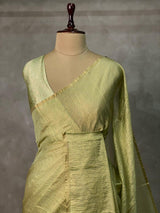 Pista Green Banarasi crush Tissue silk saree - MPS33E