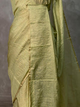 Pista Green Banarasi crush Tissue silk saree - MPS33E