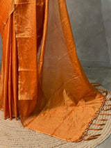 Orange Banarasi crush Tissue silk saree - MPS33D