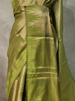 Parrot green Temple border brocade banarasi silk saree - PIH31A