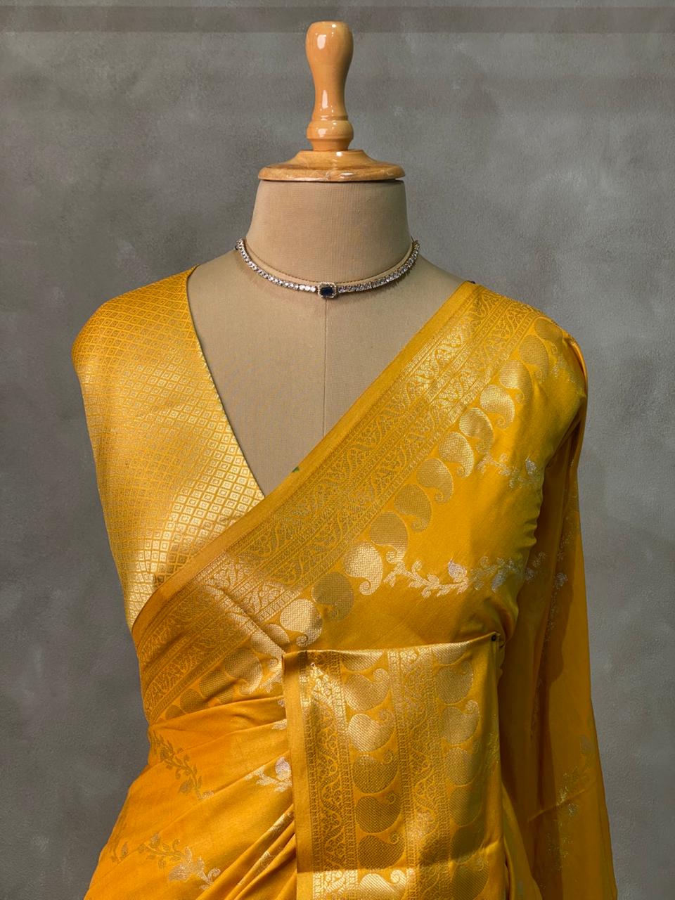 Yellow banarasi silk saree - PIH32A