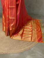 Pinkish orange banarasi silk saree - PIH32C