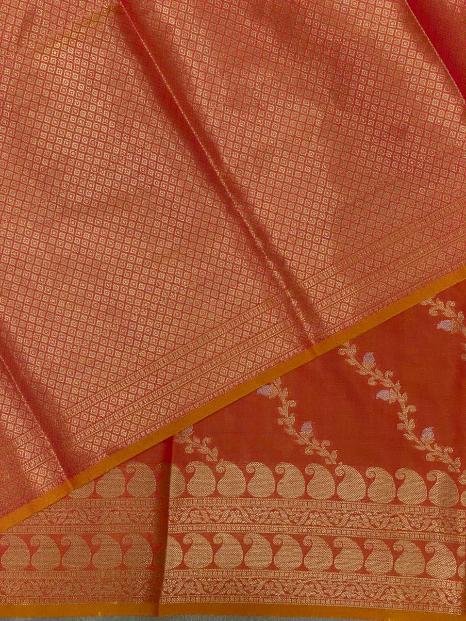 Pinkish orange banarasi silk saree - PIH32C