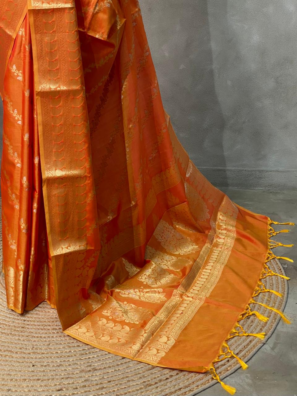 Yellowish Orange banarasi silk saree - PIH32F