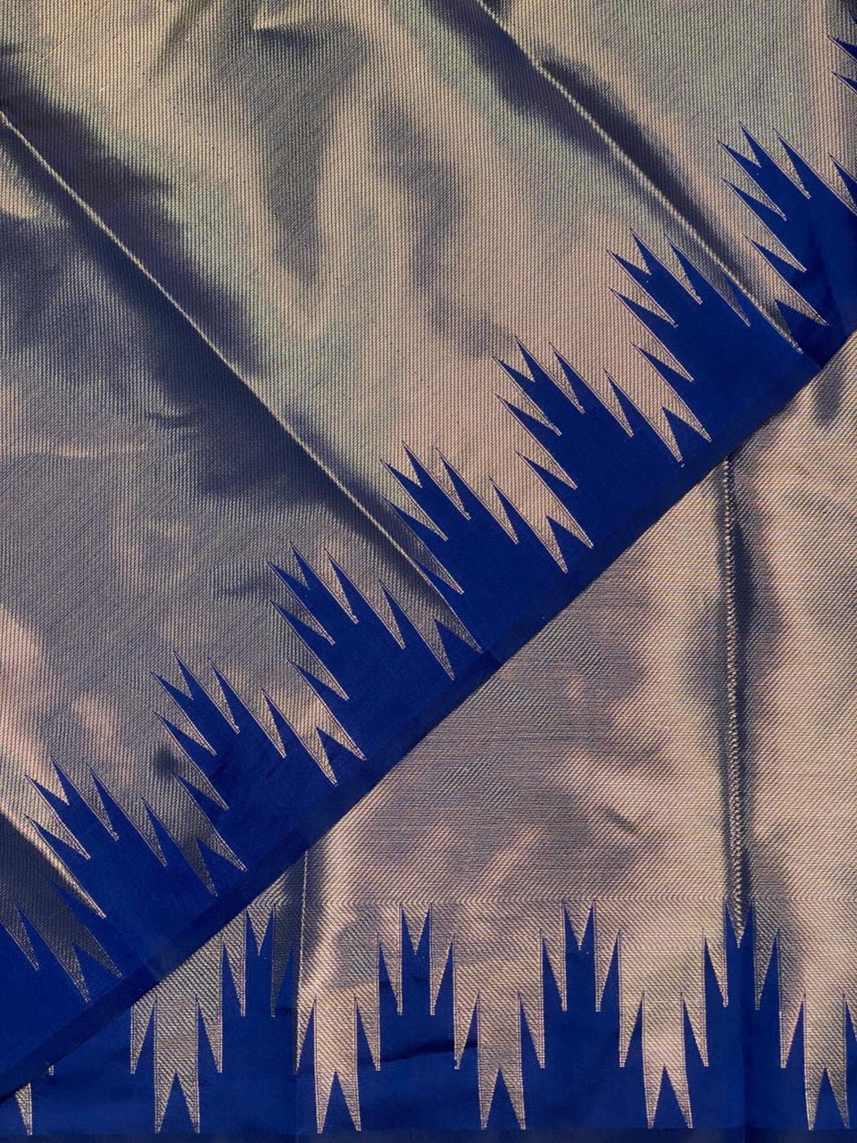Blue Temple border brocade banarasi silk saree - PIH31D