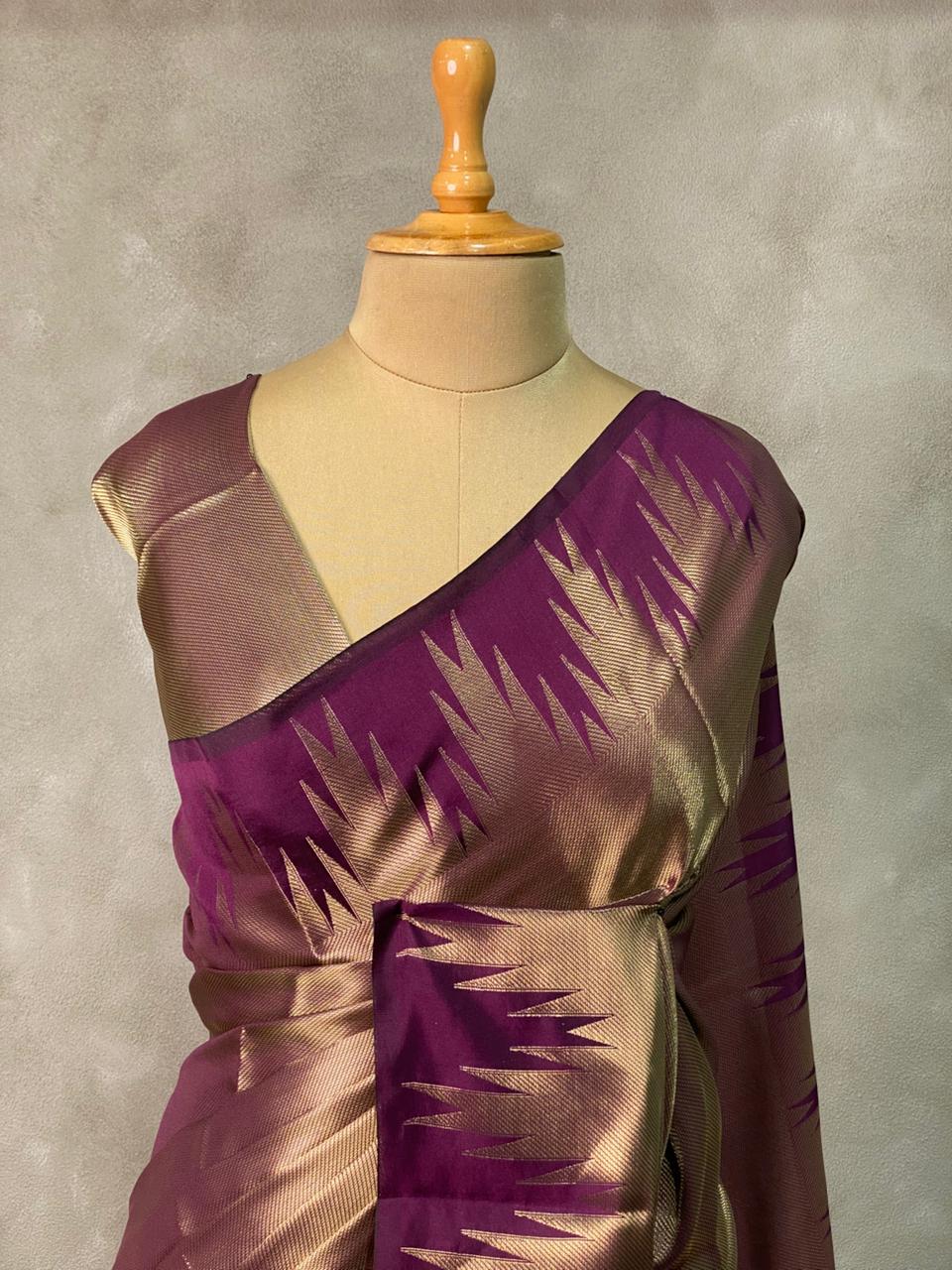 Purple Temple border brocade banarasi silk saree - PIH31E