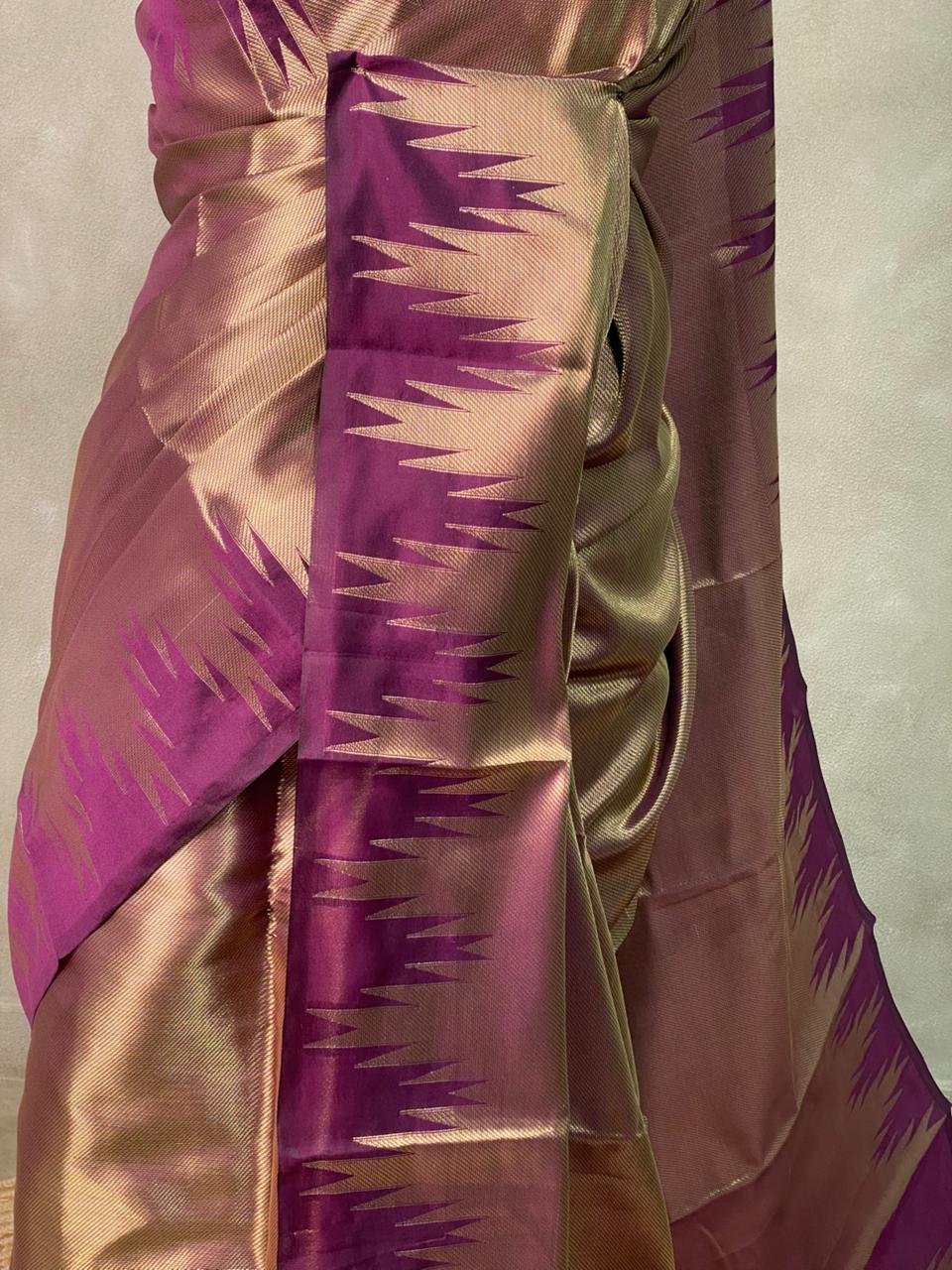 Purple Temple border brocade banarasi silk saree - PIH31E