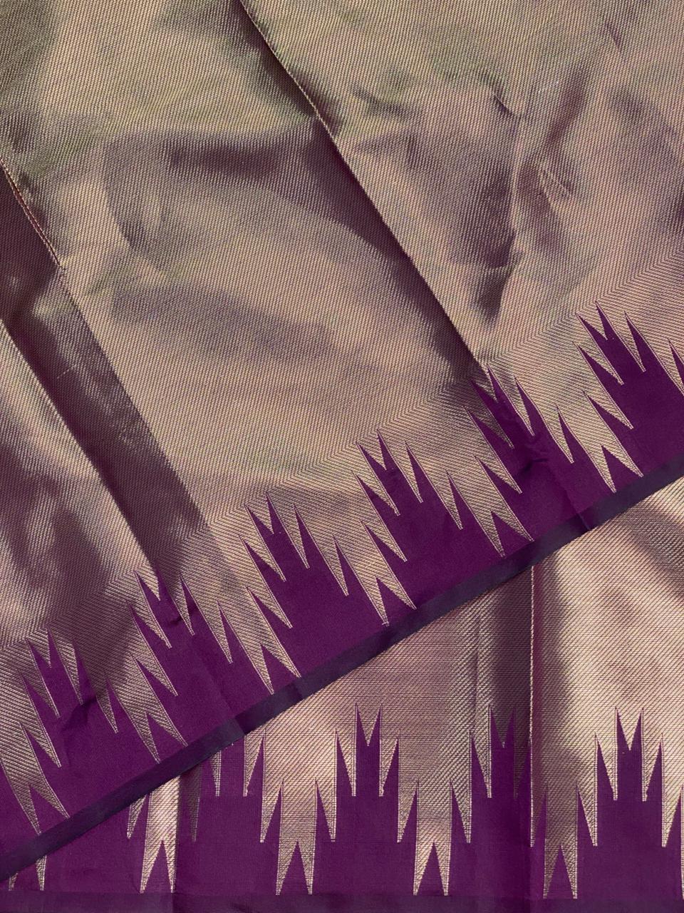 Purple Temple border brocade banarasi silk saree - PIH31E