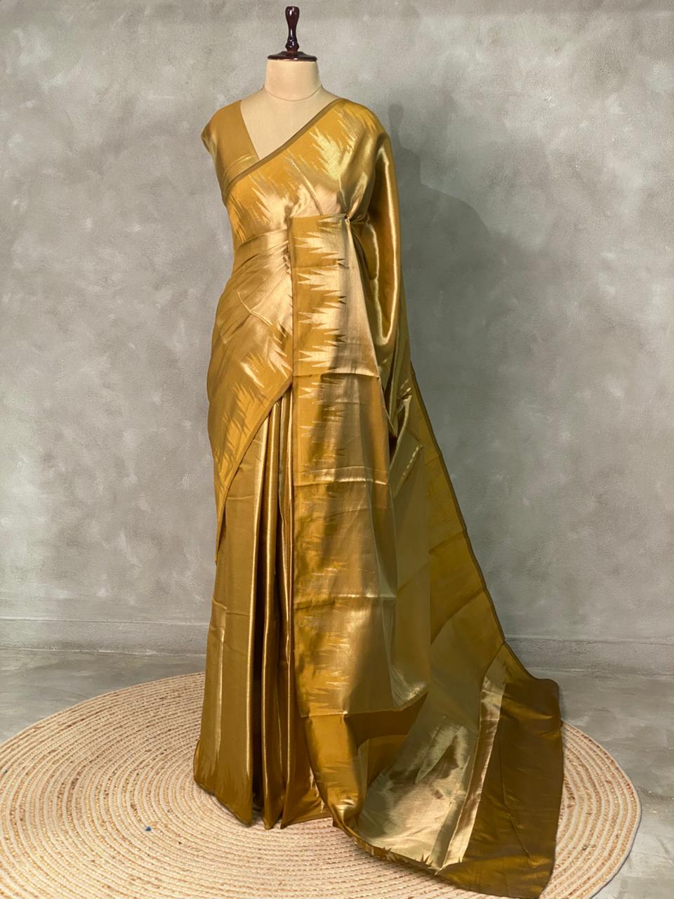 Mustard Yellow Temple border brocade banarasi silk saree - PIH31F