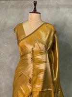 Mustard Yellow Temple border brocade banarasi silk saree - PIH31F
