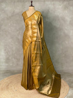 Mustard Yellow Temple border brocade banarasi silk saree - PIH31F