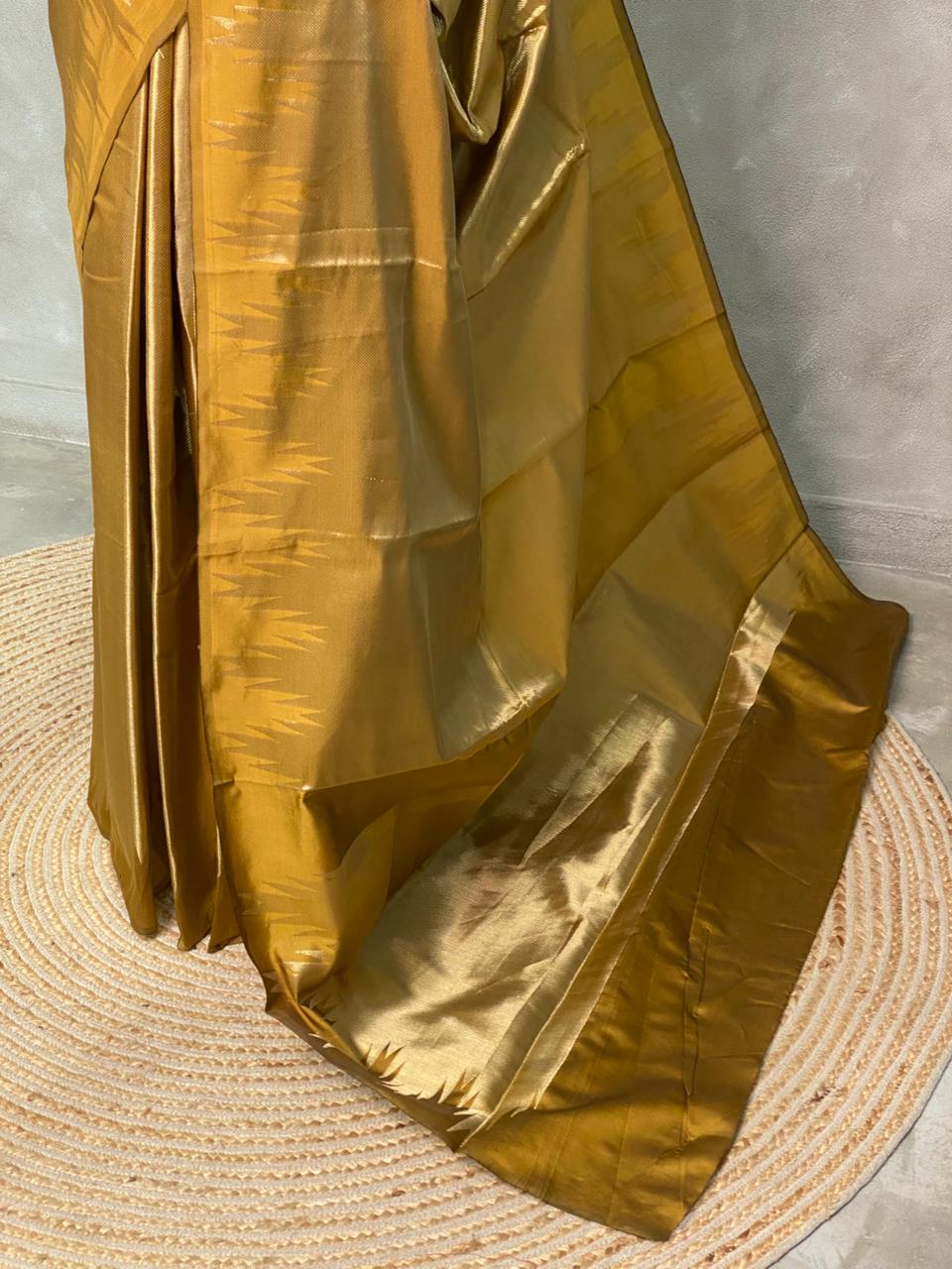 Mustard Yellow Temple border brocade banarasi silk saree - PIH31F