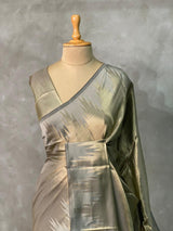 Grey Temple border brocade banarasi silk saree - PIH31G