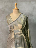 Grey Temple border brocade banarasi silk saree - PIH31G