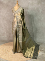 Grey Temple border brocade banarasi silk saree - PIH31G