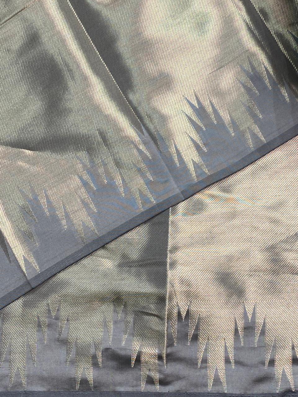 Grey Temple border brocade banarasi silk saree - PIH31G