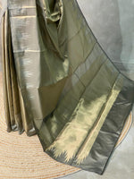 Grey Temple border brocade banarasi silk saree - PIH31G