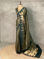 Dark Green Temple border brocade banarasi silk saree - PIH31H