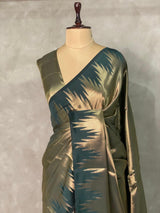 Dark Green Temple border brocade banarasi silk saree - PIH31H
