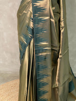 Dark Green Temple border brocade banarasi silk saree - PIH31H