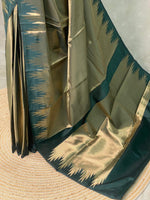 Dark Green Temple border brocade banarasi silk saree - PIH31H