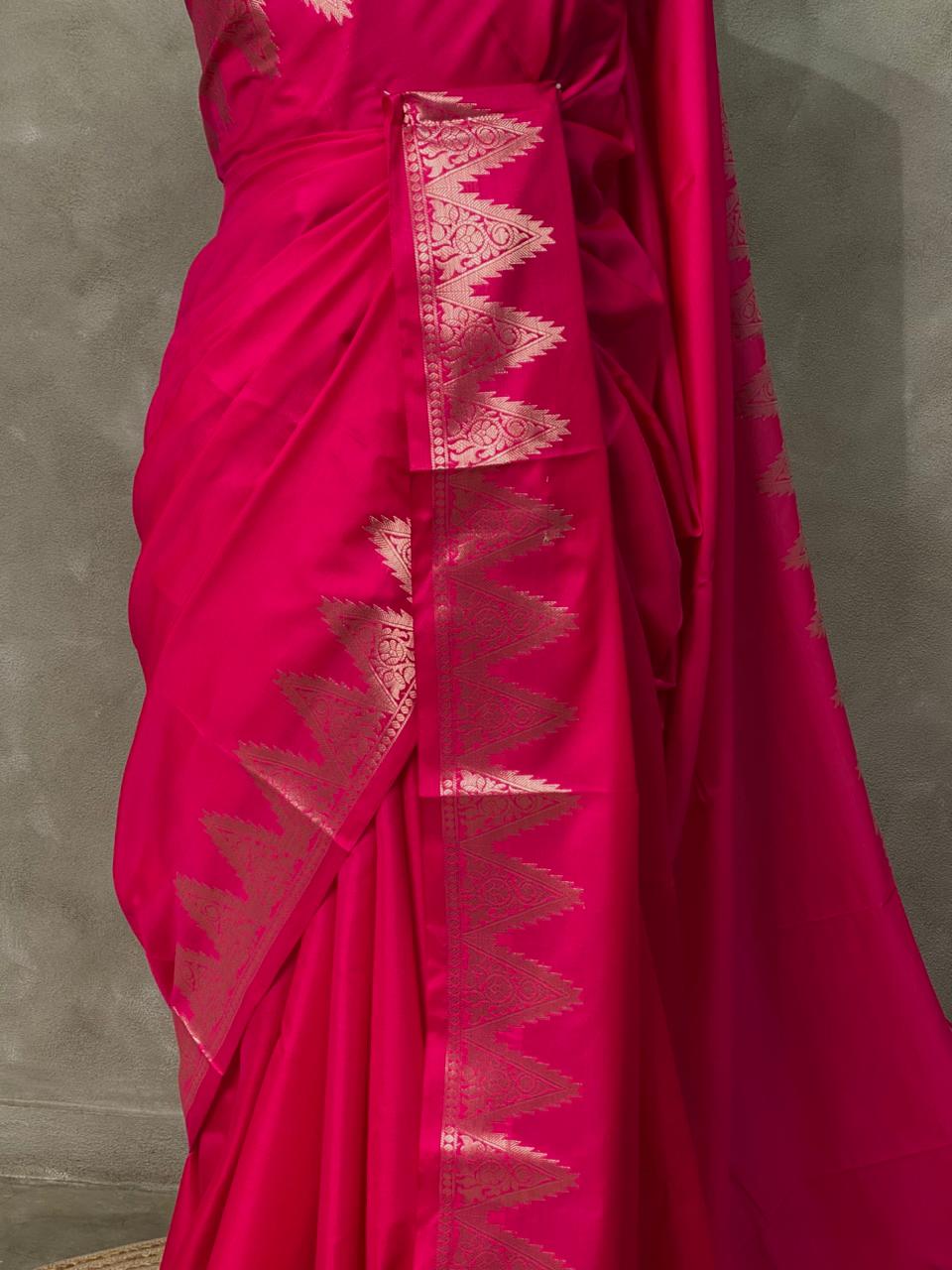 Rani pink Semi banarasi silk saree -PIH37