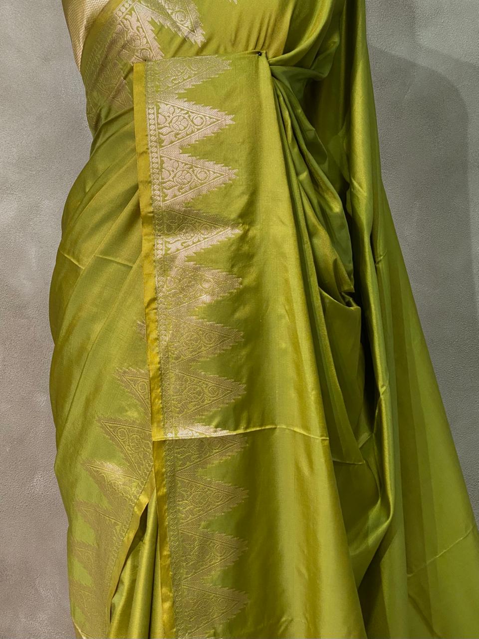 Olive Green Semi banarasi silk saree -PIH37A