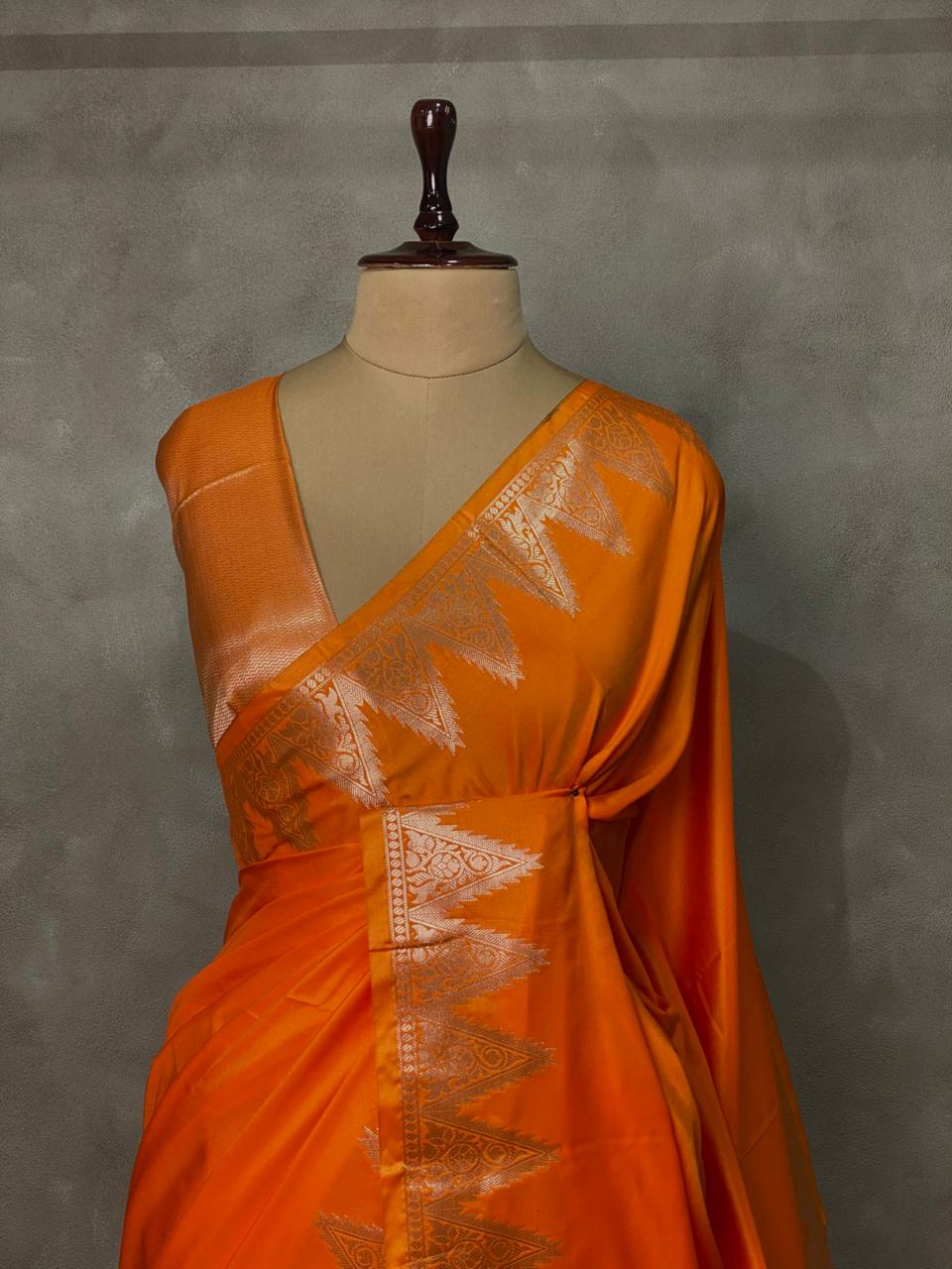 Orange Semi banarasi silk saree -PIH37F