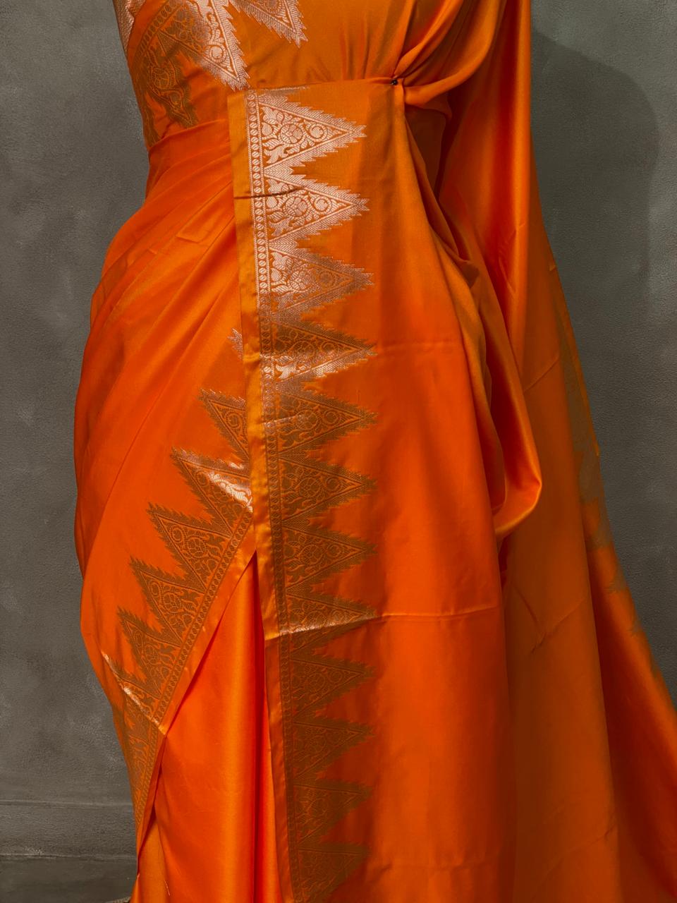 Orange Semi banarasi silk saree -PIH37F