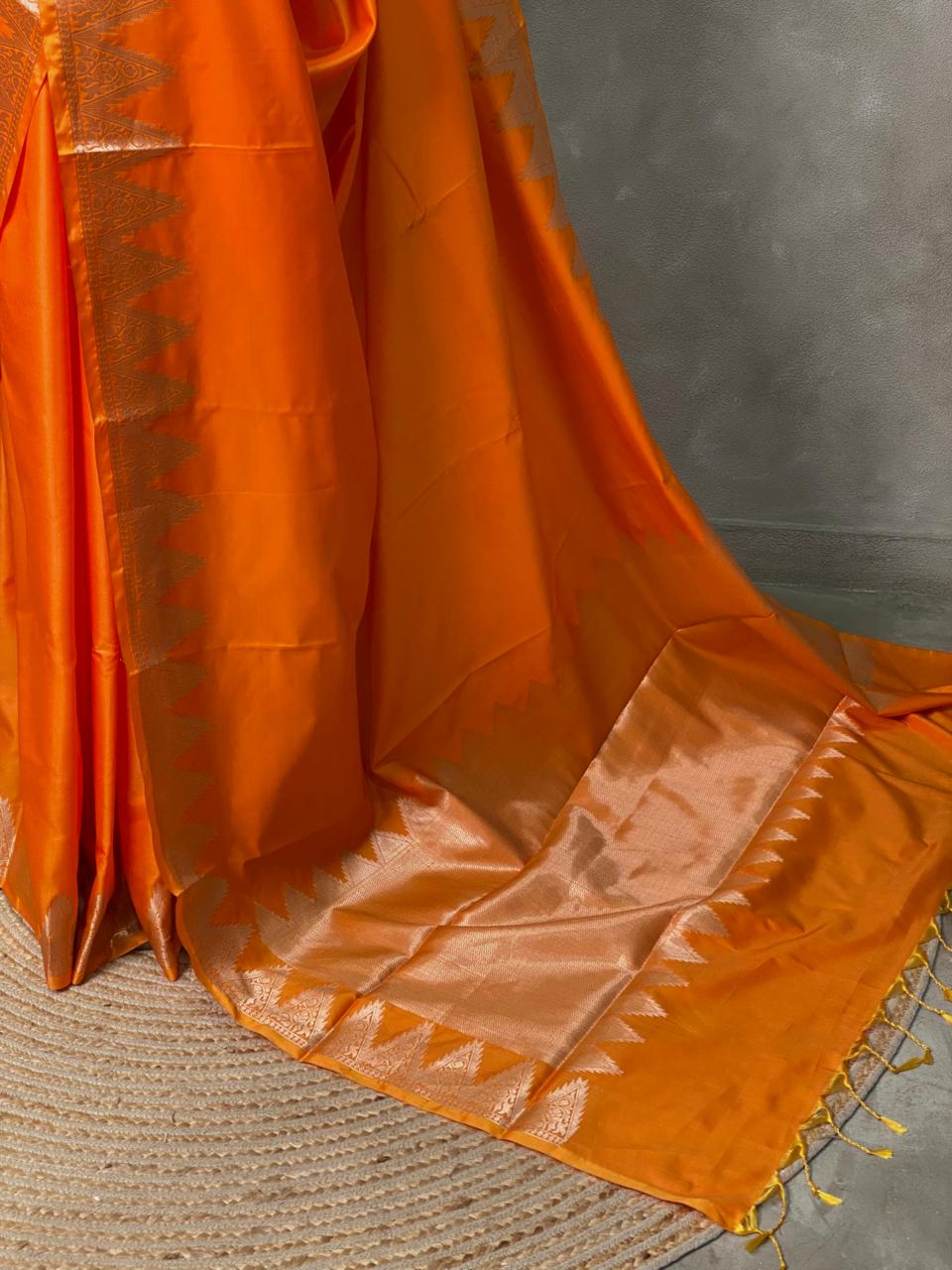 Orange Semi banarasi silk saree -PIH37F