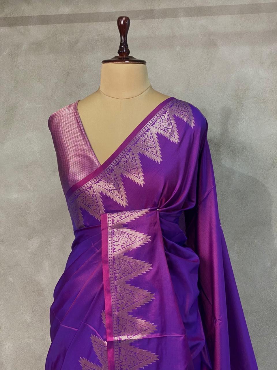 Violet Semi banarasi silk saree -PIH37G