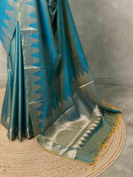 Greenish Blue Semi banarasi silk saree -PIH37D