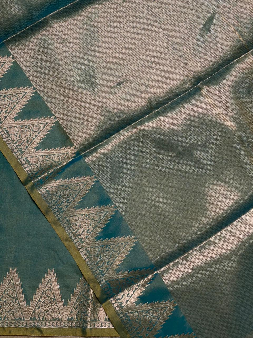 Greenish Blue Semi banarasi silk saree -PIH37D