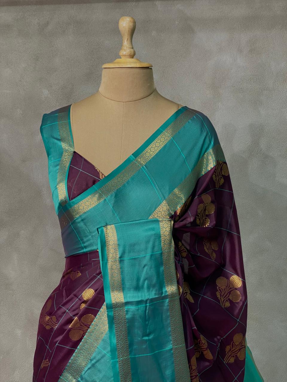 Deep Purple and Blue Gajji silk saree -PIH36