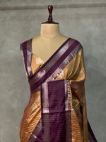 Golden yellow and purple Gajji silk saree -PIH34