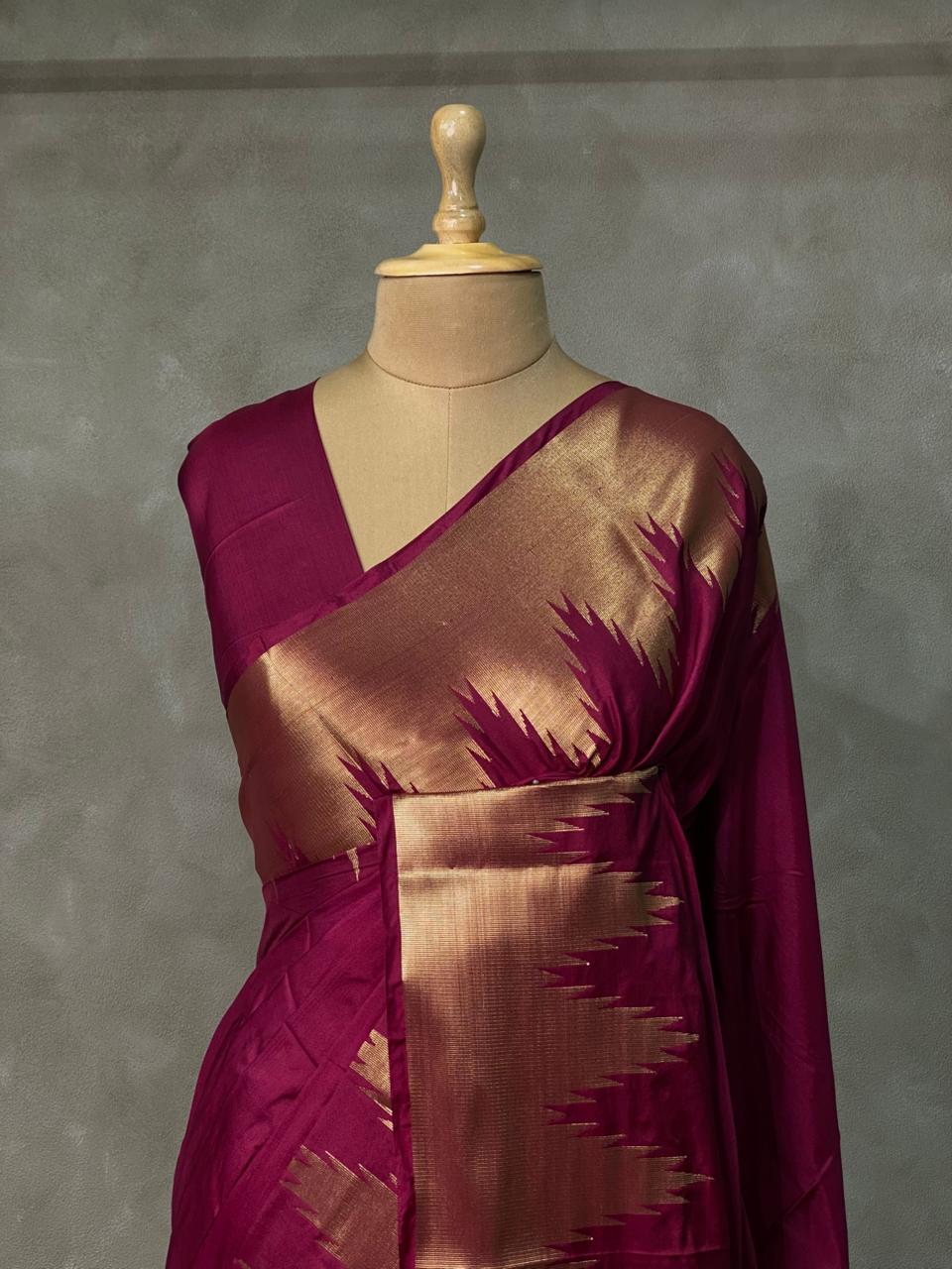Burgundy katan Banarasi silk saree- MPS23N7
