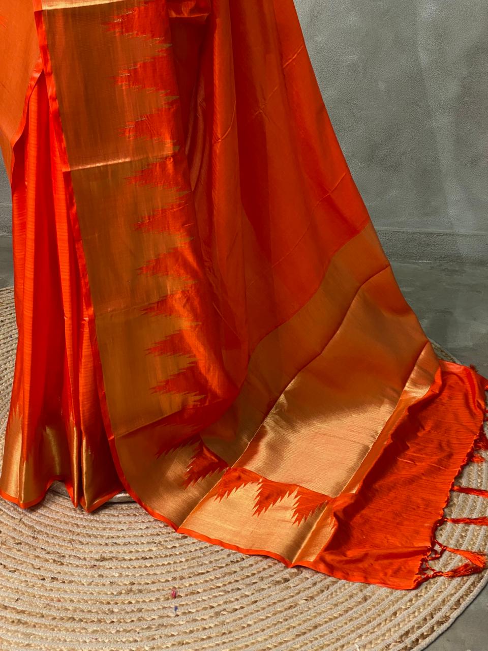 Orange katan Banarasi silk saree- MPS23N5
