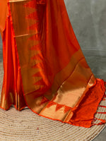 Orange katan Banarasi silk saree- MPS23N5